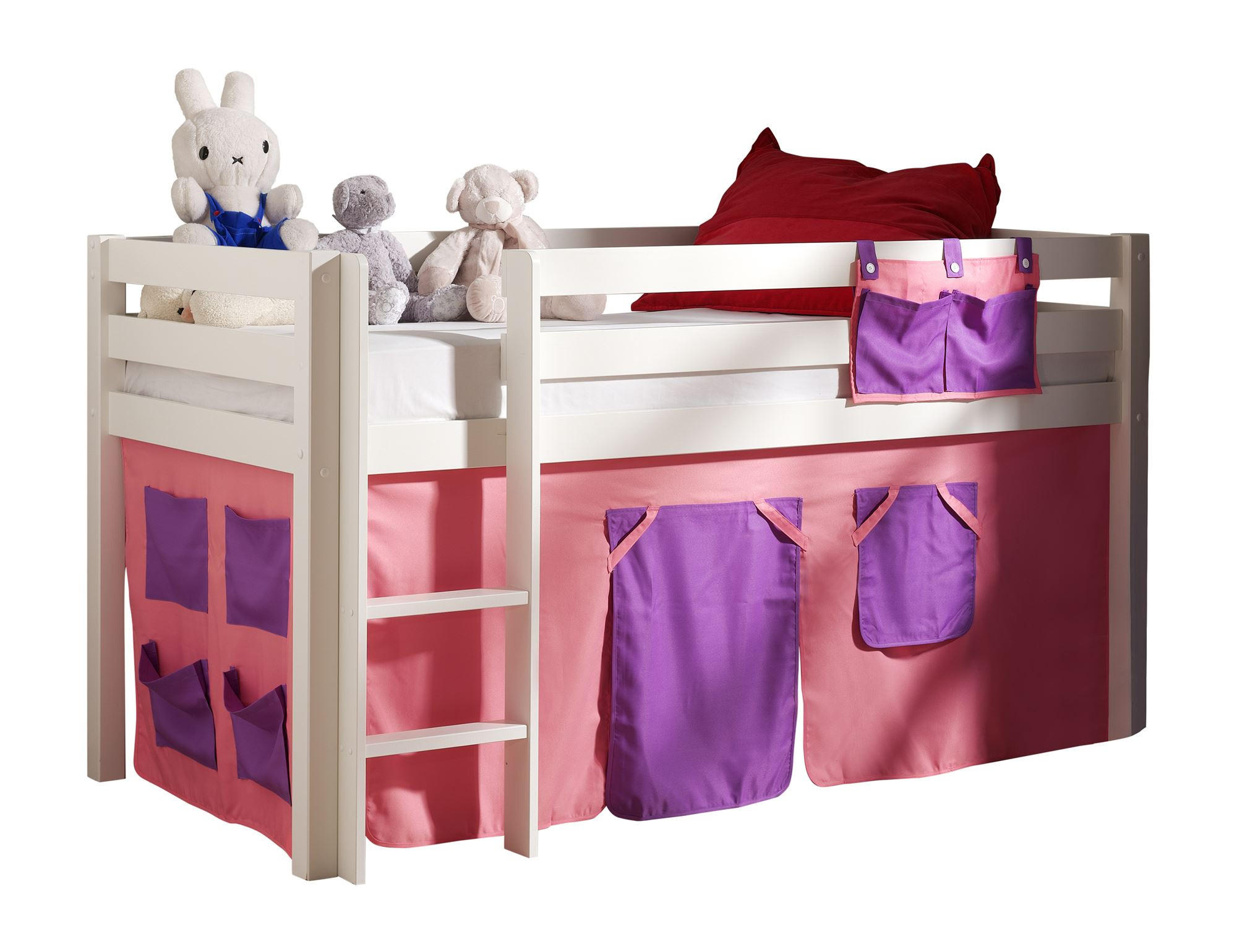 KINDERBETT Karolina 210x114x106 Massivholz Weiß Textilset Bella - Violett/Weiß, Holz (90/200cm) - 58aufmkessel
