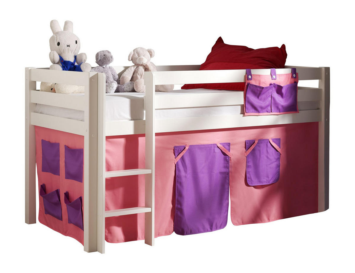 KINDERBETT Karolina 210x114x106 Massivholz Weiß Textilset Bella - Violett/Weiß, Holz (90/200cm) - 58aufmkessel
