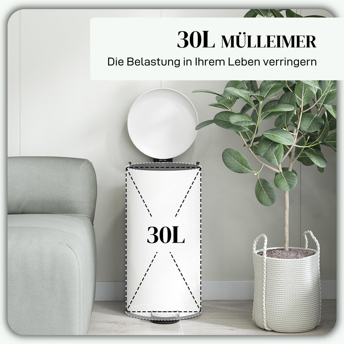 MÜLLEIMER 30L Treteimer, Metall, 36 x 30 x 63,5 cm - Weiß, Kunststoff (36/63.5/30cm) - HOMCOM