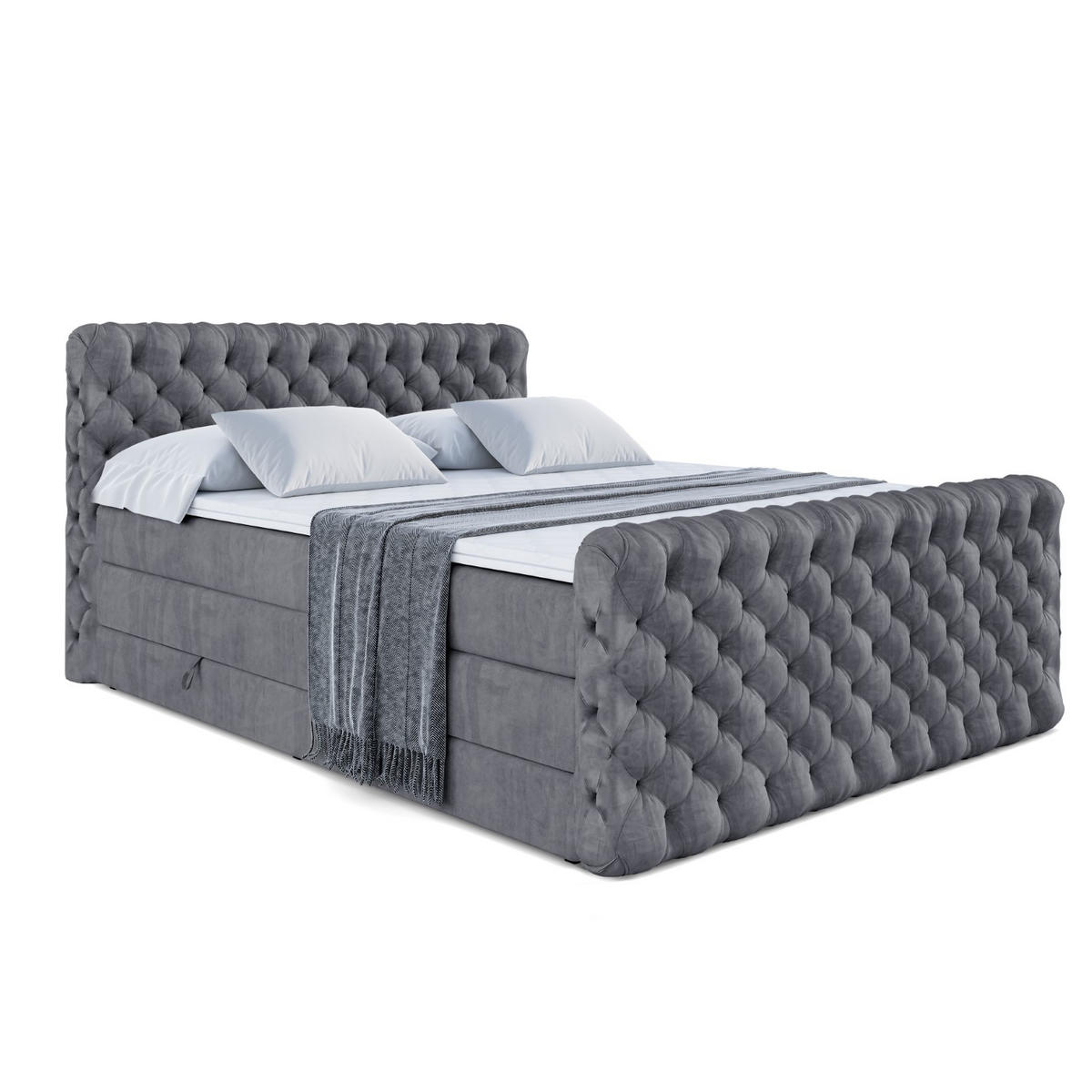 BOXSPRINGBETT BOXI8-Z KING - 160x200 - H3/H4 - Dunkelgrau - Dunkelgrau, Holzwerkstoff (160/200cm) - ALTDECOR