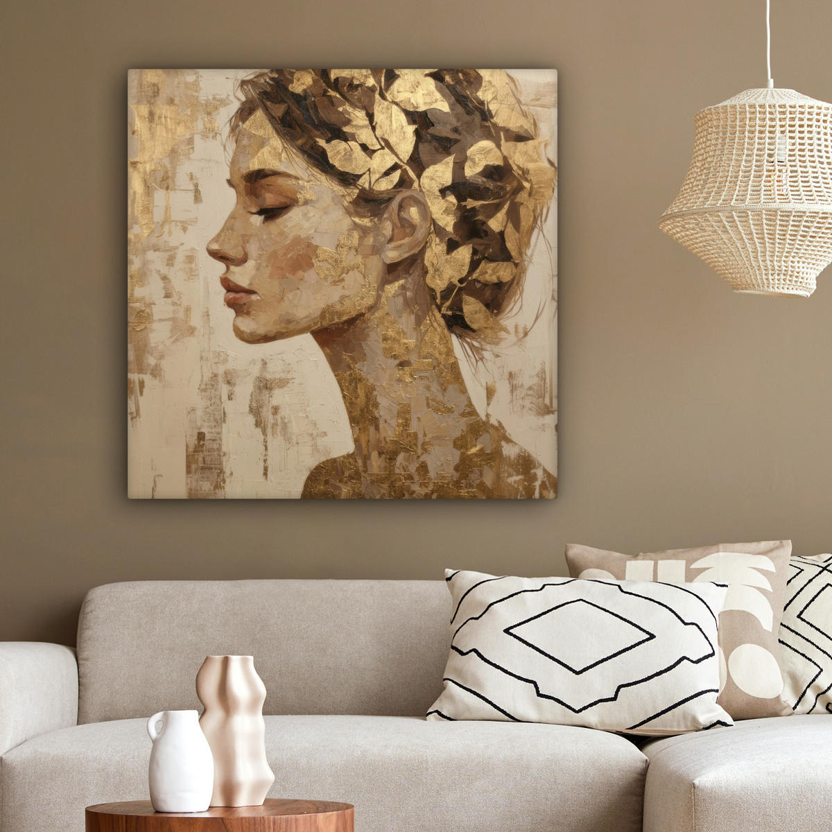 LEINWANDBILD Frau - Gold - Abstrakt - Textur Deko Groß 90x90 cm - Goldfarben, Textil (90/90cm) - MuchoWow