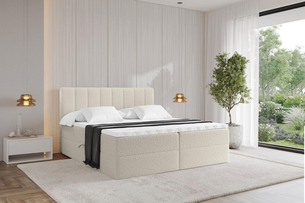 KONTINENTÁLNÍ POSTEL s matrací H4 - OTTA - 140x200 cm Béžová - písková barva, kompozitní dřevo (140/200cm) - ALTDECOR
