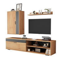 LOWBOARD TV-Möbel-Set 140/35/39 cm aus Spanplatte mit Sanftschluss-Scharnieren Eichefarben/Schwarz - Naturfarben, Holzwerkstoff (140/39/35cm) - Modenvie