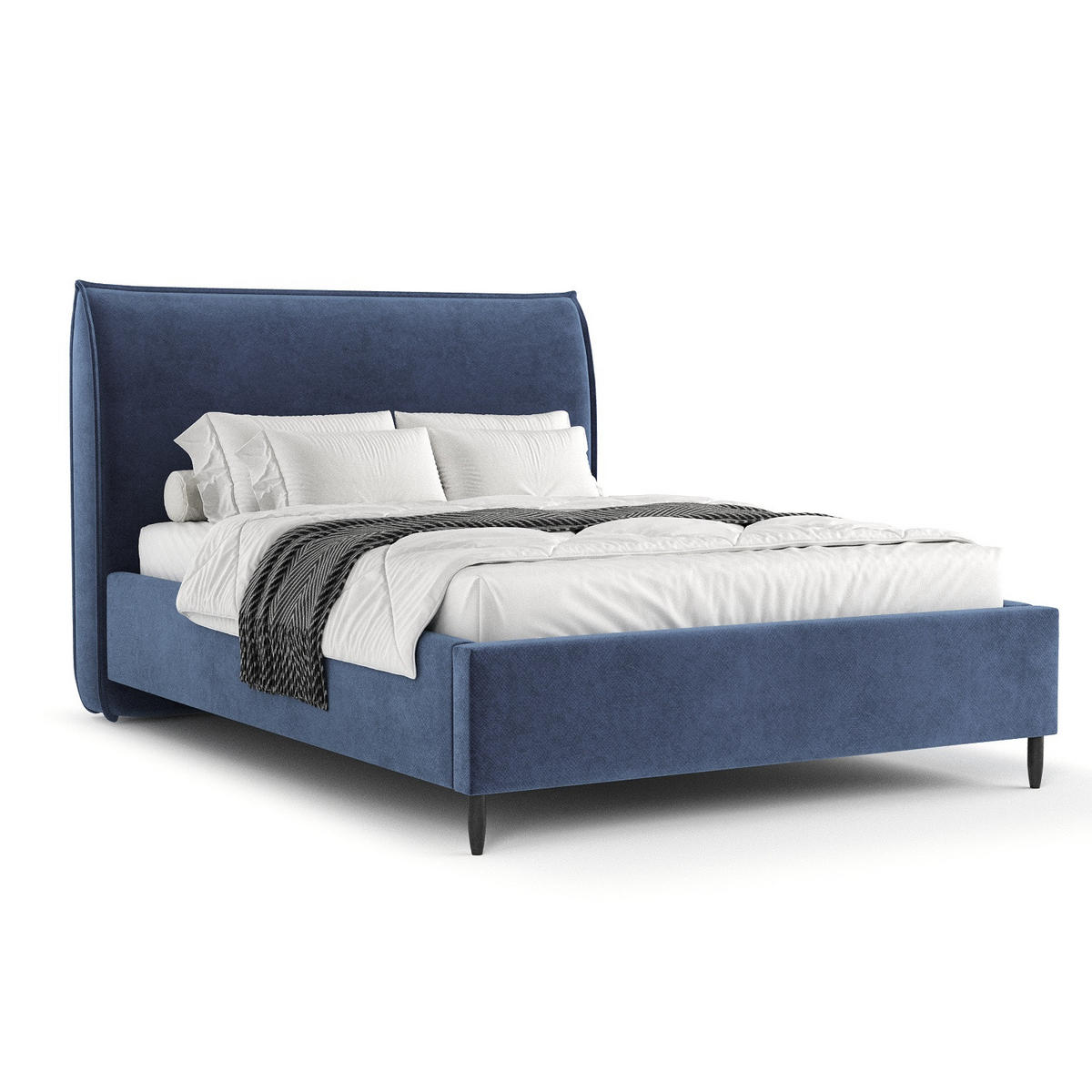 POLSTERBETT Shell Blau 160/200 cm im Samtstoff - Blau/Schwarz, Holz/Holzwerkstoff (160/200cm) - Maison de Reve