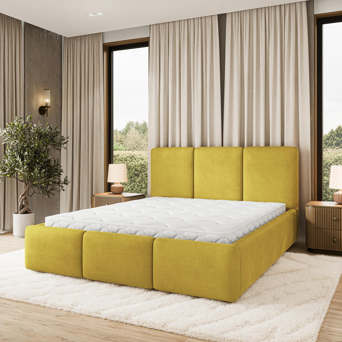 POLSTERBETT MORENA MGV 200x200 cm mit Bettkästen - Gelb - Gelb, Holz (200/200cm) - MASSENO