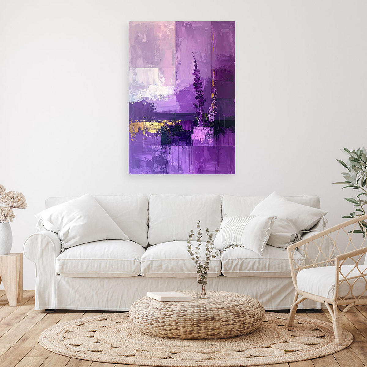 BILD auf Leinwand, Lila Abstraktion mit hellem Licht und goldenen Details - Lila, Textil (20/30cm) - Feeby