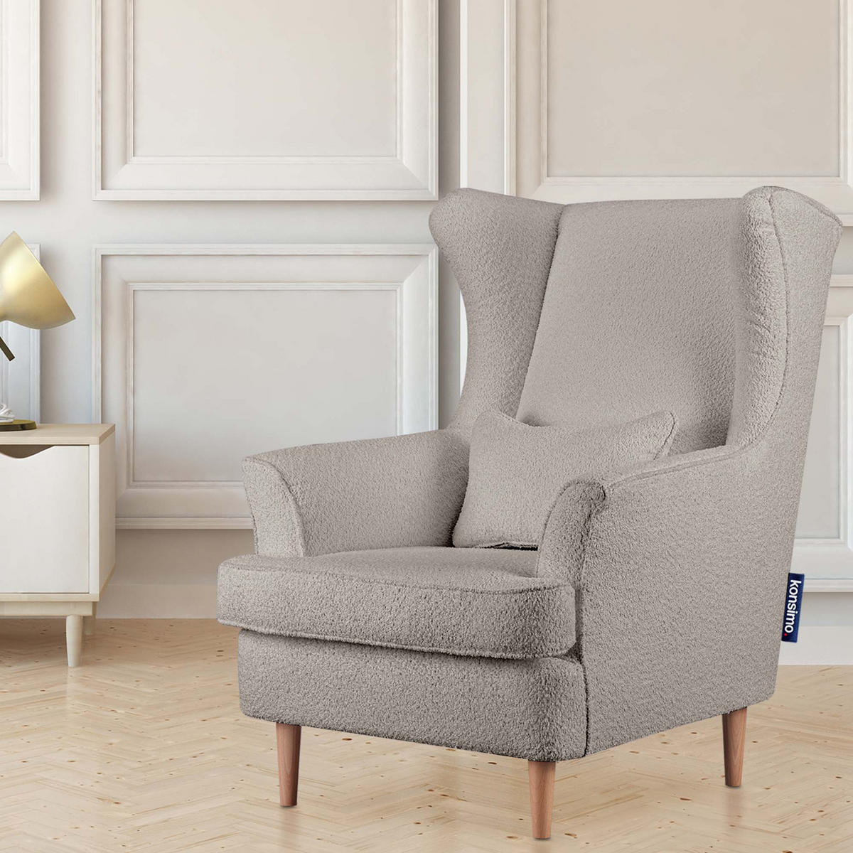 OHRENSESSEL STRALIS mit Sitzhocker, Beige - Graubraun, Textil (82/108/80cm) - KONSIMO®