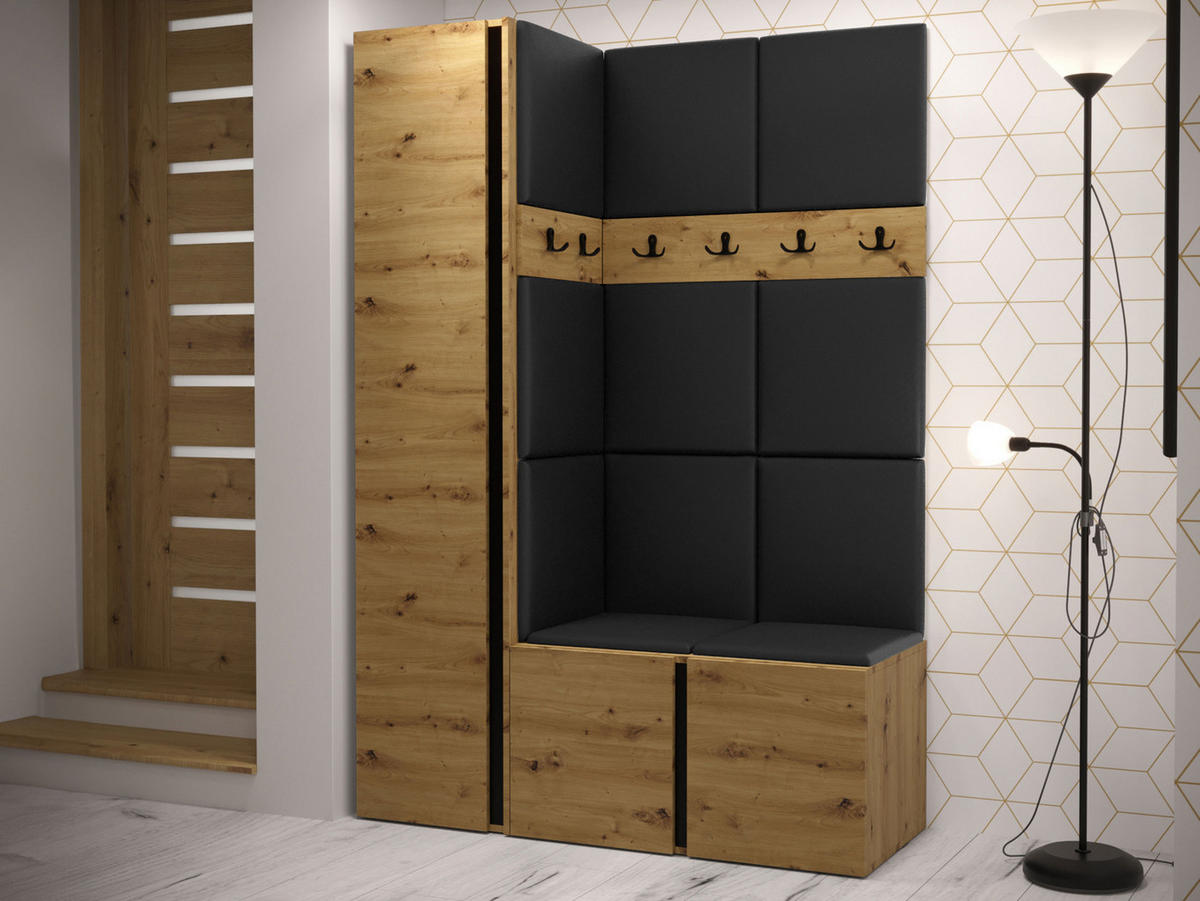 GARDEROBEN-SET Orion IX - Schwarz/Eiche Artisan, Holzwerkstoff/Kunststoff (124/186/46cm) - MIRJAN24