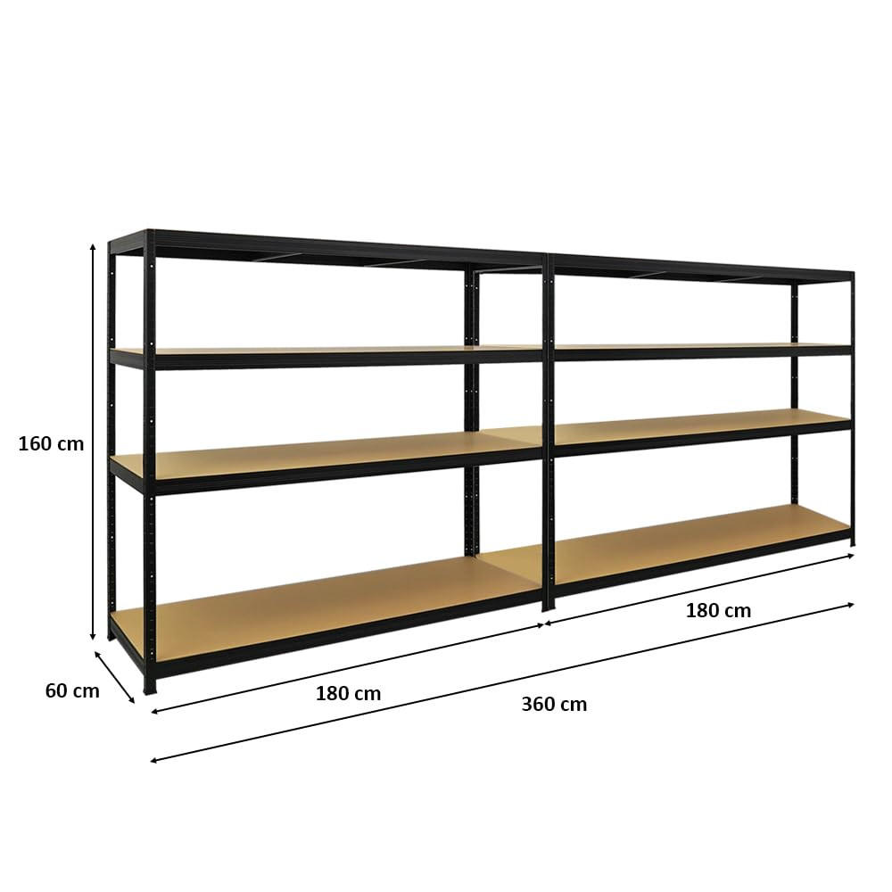SCHWERLASTREGAL Giant Elephant 2er-Set mit 2x 160x180x60 cm Fachlast 200 kg Schwarz - Schwarz, Metall (360/160/60cm) - PROREGAL