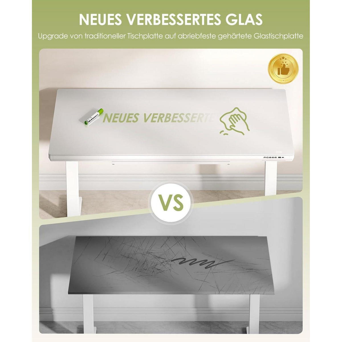 SCHREIBTISCH elektrisch höhenverstellbar 140 x 60 cm mit Schublade und USB-Anschlüssen Weiß - Weiß, Glas (140/60/72cm)