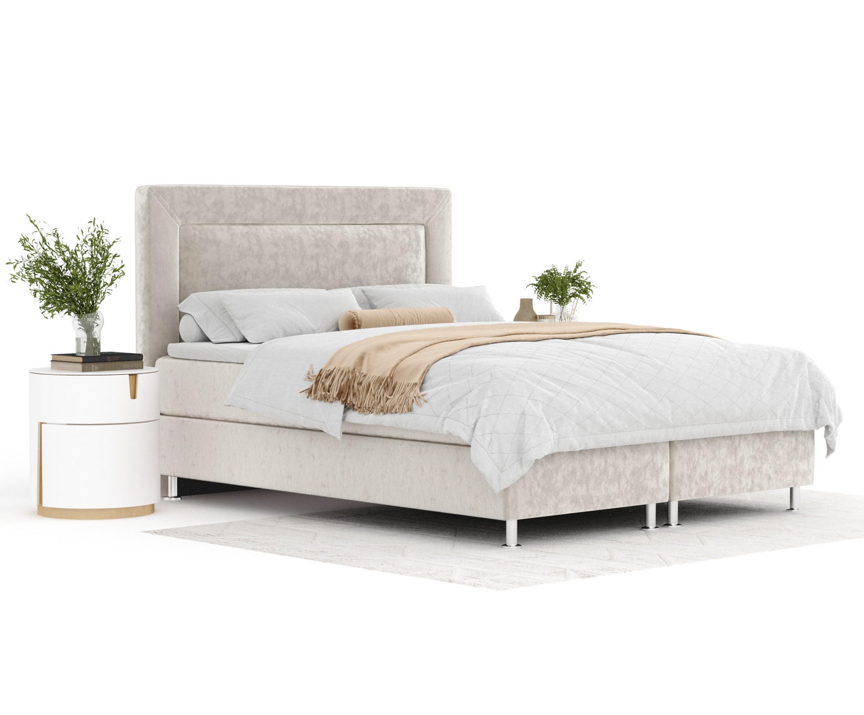 BOXSPRINGBETT Laguno Ecru 160/200 cm mit Latex-Topper - Ecru/Silberfarben, Holz/Holzwerkstoff (160/200cm) - Maison de Reve