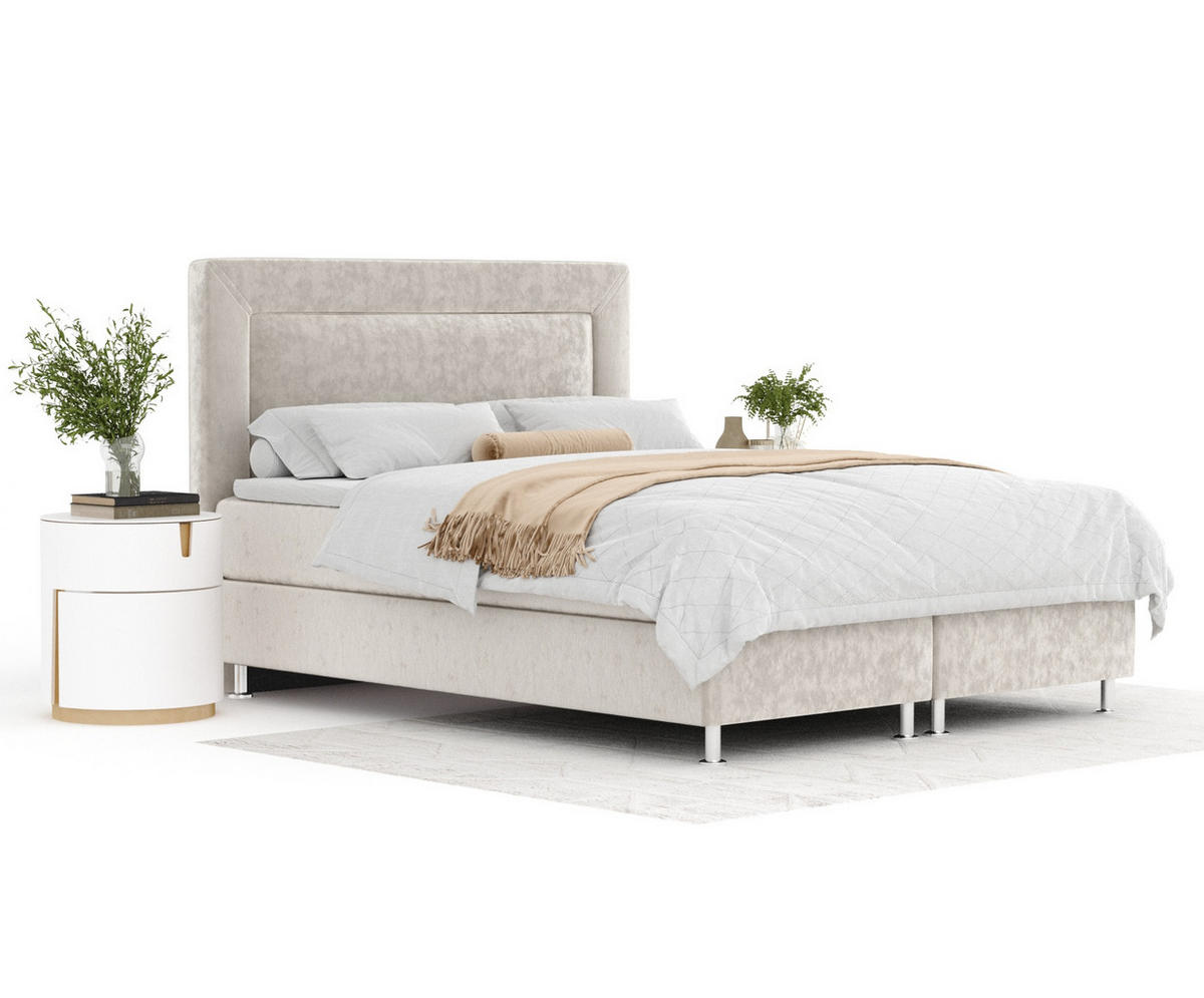 BOXSPRINGBETT Laguno Ecru 200/200 cm mit Latex-Topper - Ecru/Silberfarben, Holz/Holzwerkstoff (200/200cm) - Maison de Reve