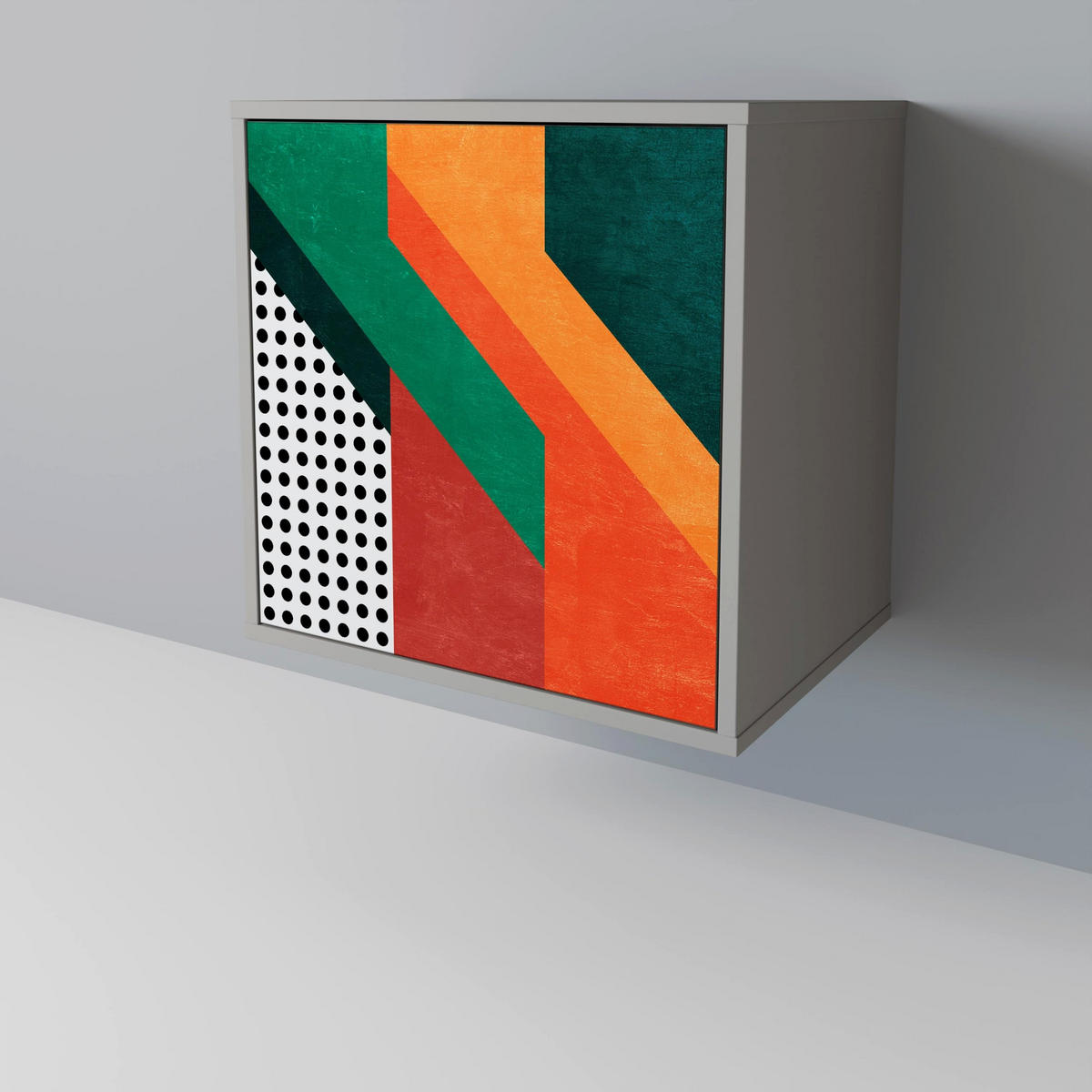 SIDEBOARD MAKESHIFT ARTISTRY, Grau, 57,5x42x67,5 cm, Schwarze Metall-Rahmenfüße - Multicolor/Schwarz, Holzwerkstoff/Metall (57.5/67.5/42cm) - SpaceRebels