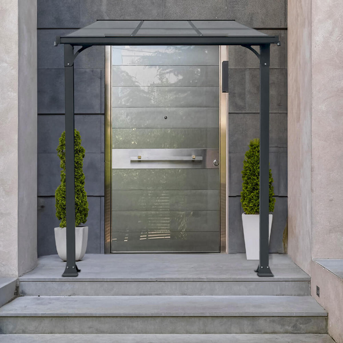 VORDACH Haustür CUBIS M - 222 x 150 cm Anthrazit - Anthrazit, Metall (222/258/150cm) - Home Deluxe