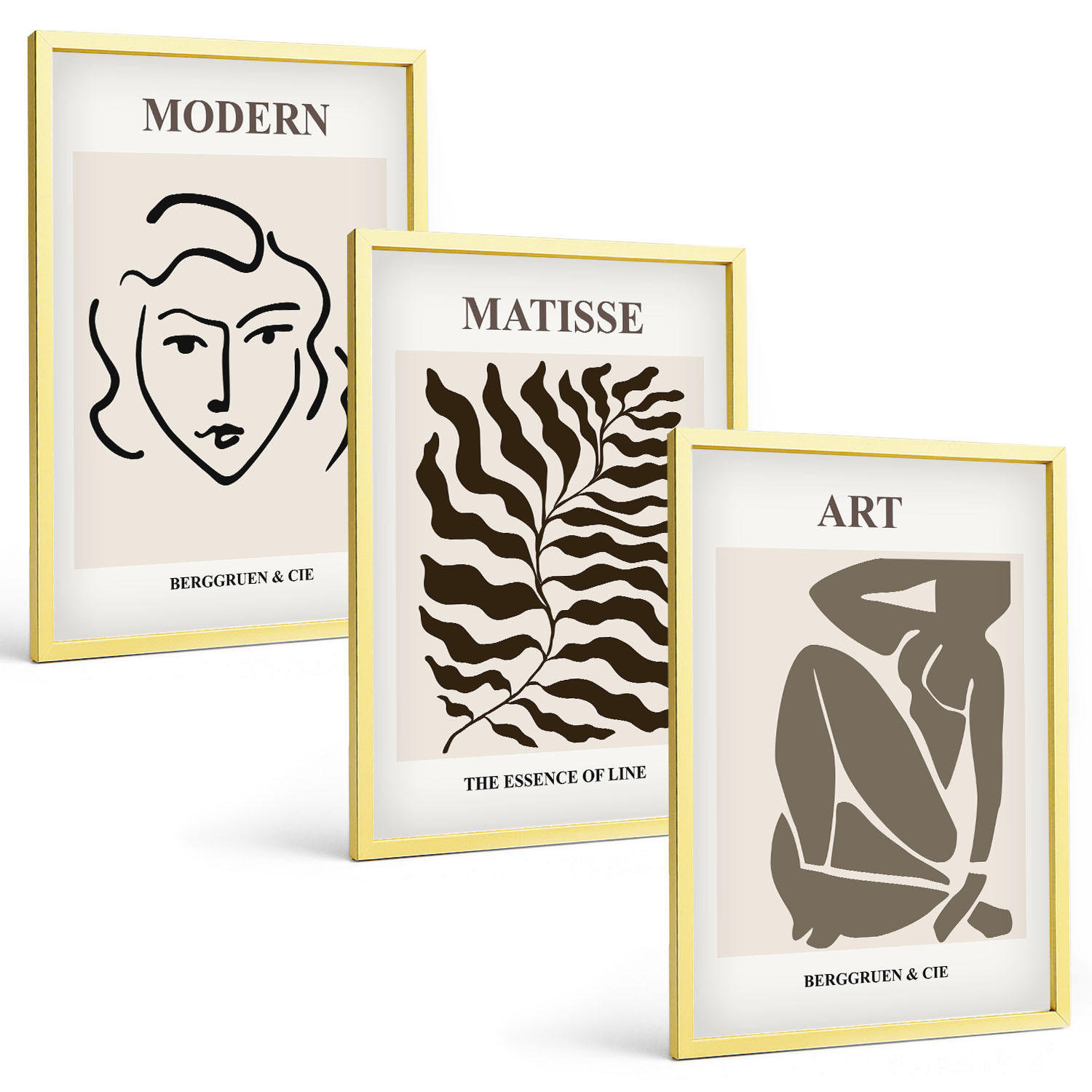 BILDER SET 3er Set - 40x60 cm Goldrahmen - Stilvolle Grafiken, Linien, Zeichen - Goldfarben, Kunststoff (40/60cm) - TULUP