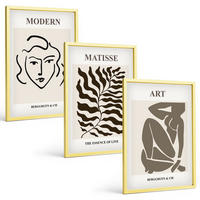 BILDER SET 3er Set - 40x60 cm Goldrahmen - Stilvolle Grafiken, Linien, Zeichen - Goldfarben, Kunststoff (40/60cm) - TULUP