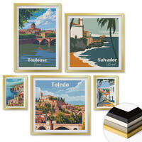 WANDBILDER 5er Set - 50x50 cm & 20x30 cm & 40x60 cm Goldrahmen - Illustrationen zur Retro-Architektur der Berge - Goldfarben, Kunststoff (40/60cm) - ArtPrintCave