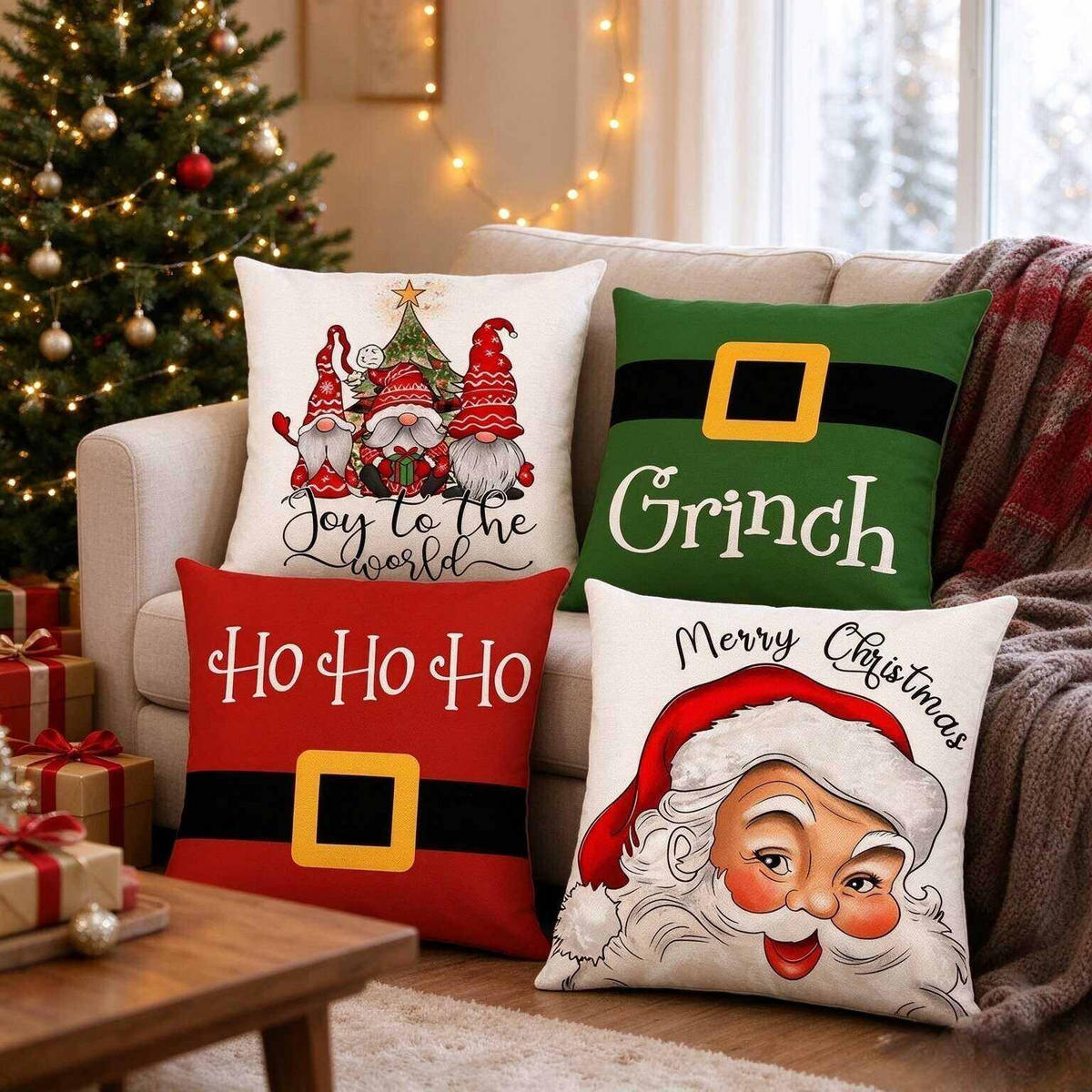 KISSENBEZUG – Weihnachtskissenbezug (Kissenfüllung nicht enthalten) – 45 x 45 cm – Multicolor(vier Stück) - Multicolor, Textil (45/45cm)