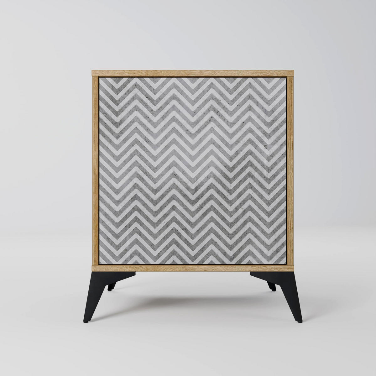 SIDEBOARD CONCRETE ZIG ZAG, Eichefarben, 57,5x42x67,5 cm, Schwarze Metall-Rahmenfüße - Eichefarben/Multicolor, Holzwerkstoff/Metall (57.5/67.5/42cm) - SpaceRebels