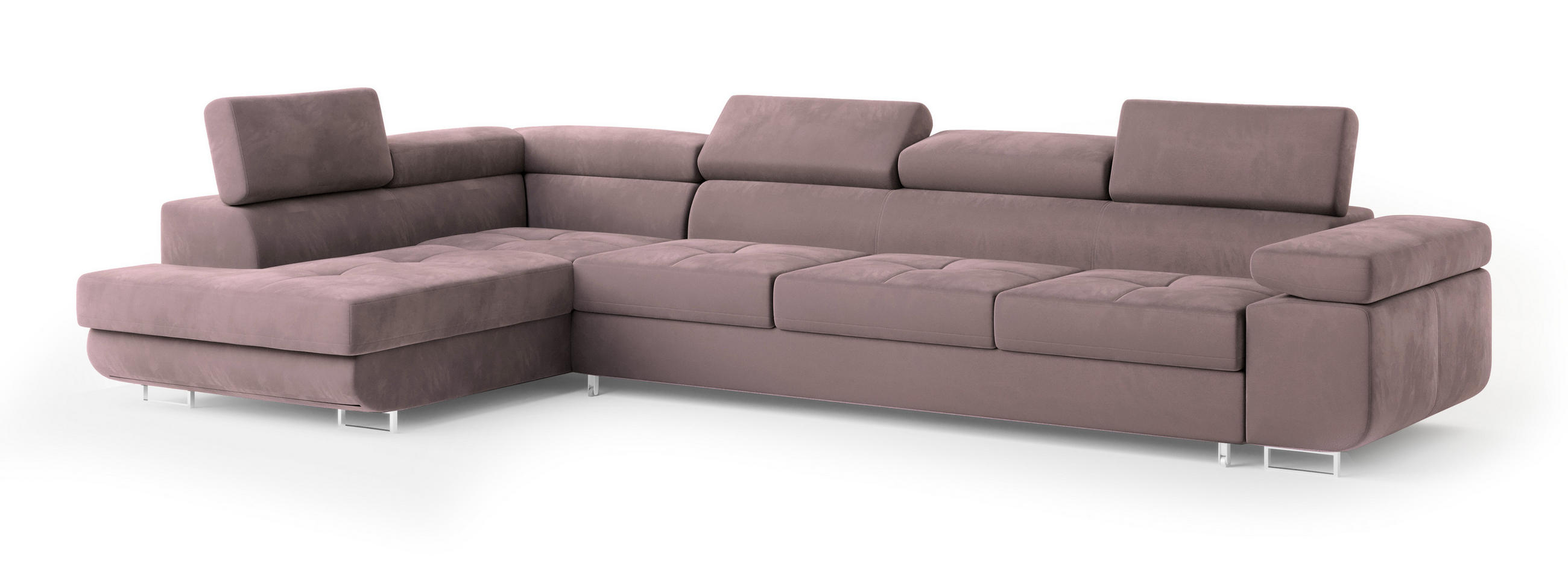 ECKSOFA VICENTE Lila Velours-Stoff mit Schlaffunktion - Lila, Holz (346/202cm) - MASSENO