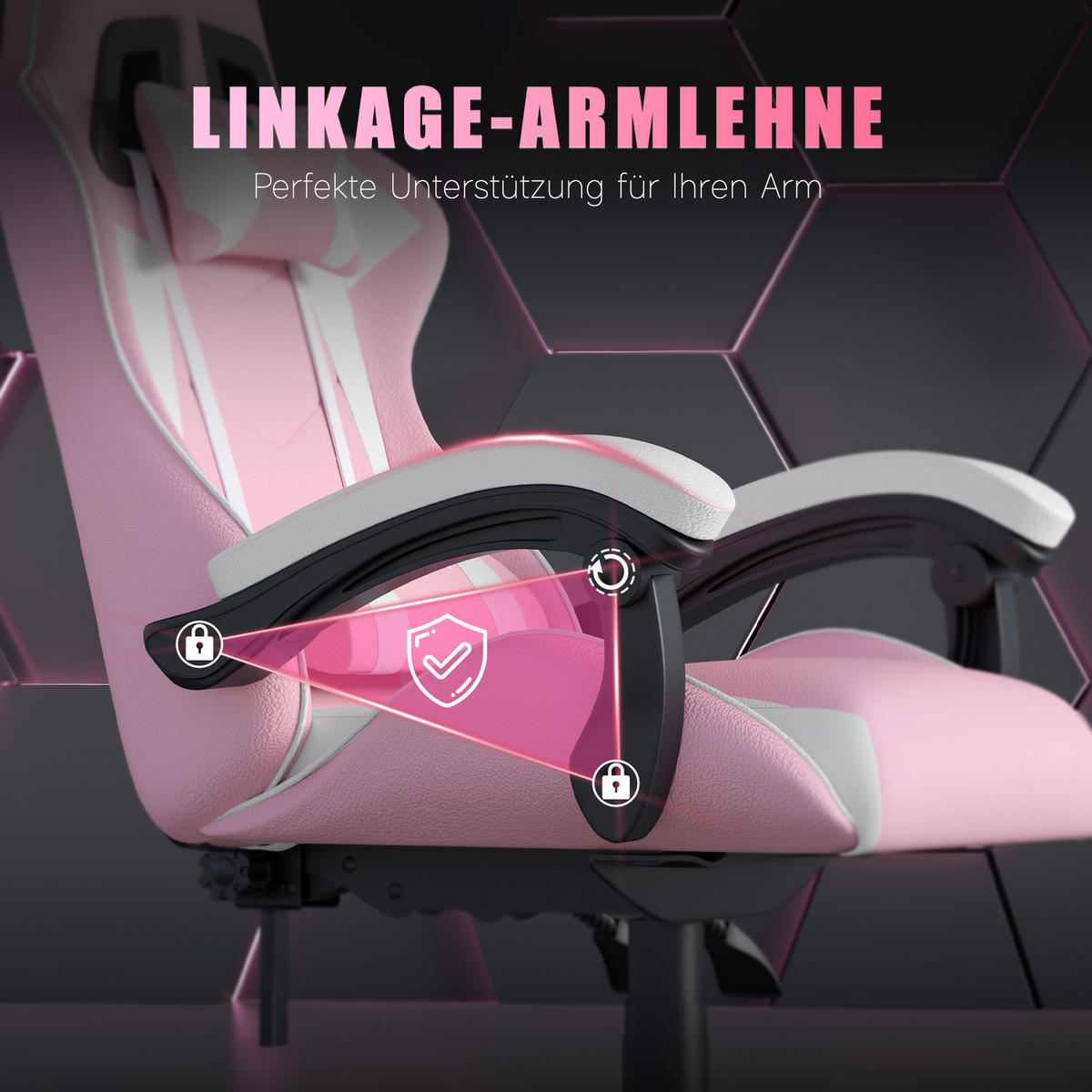 GAMINGSTUHL Weiß-Rosa ergonomisch - Weiß/Rosa, Leder (29/59/79cm) - Rattrix