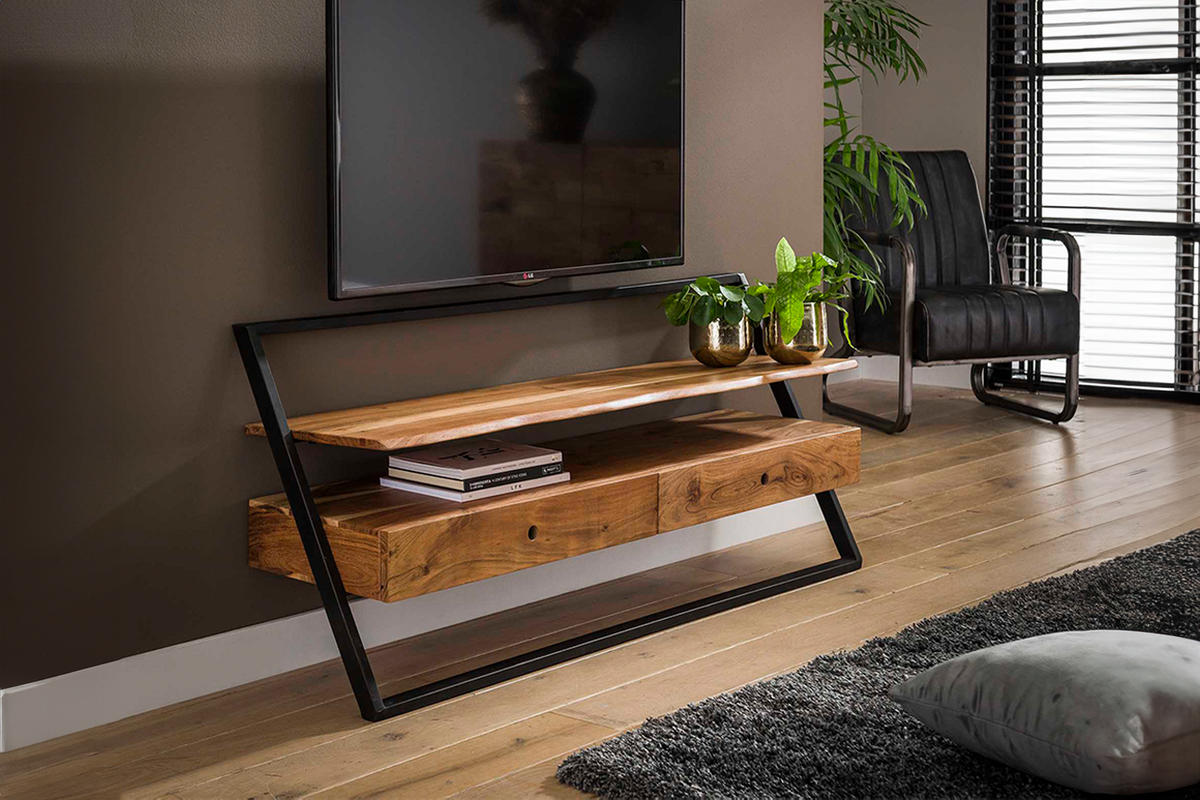 TV-BOARD VITA Braun Akazie - Schwarz/Braun, Holz/Metall (140/62/35cm) - KAWOLA