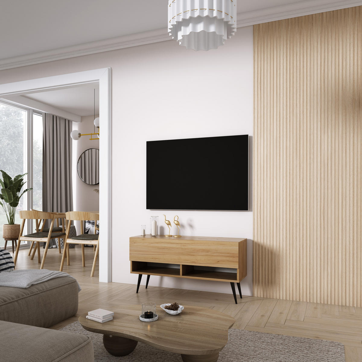 TV-LOWBOARD 100 cm Eiche Craft, schwarze schräge Beine, 100 × 32 × 52 cm - Braun, Holzwerkstoff (100/52/32cm) - 3XE LIVING
