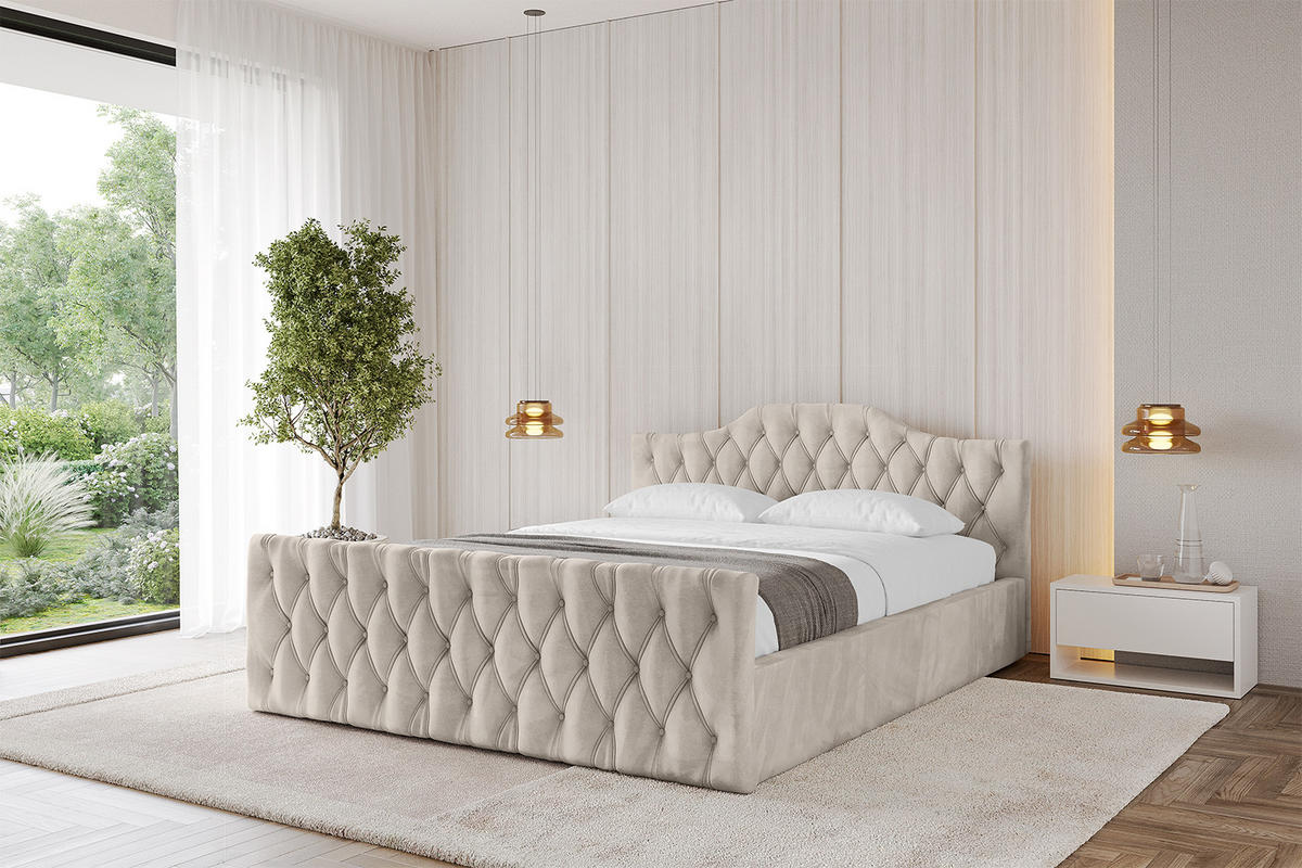 POLSTERBETT mit Bettkasten, Fußteil und Lattenrost, Boxbett ohne Matratze - FALIO-Z-V1 180x200 Beige - Beige, Holzwerkstoff/Textil (180/200cm) - ALTDECOR