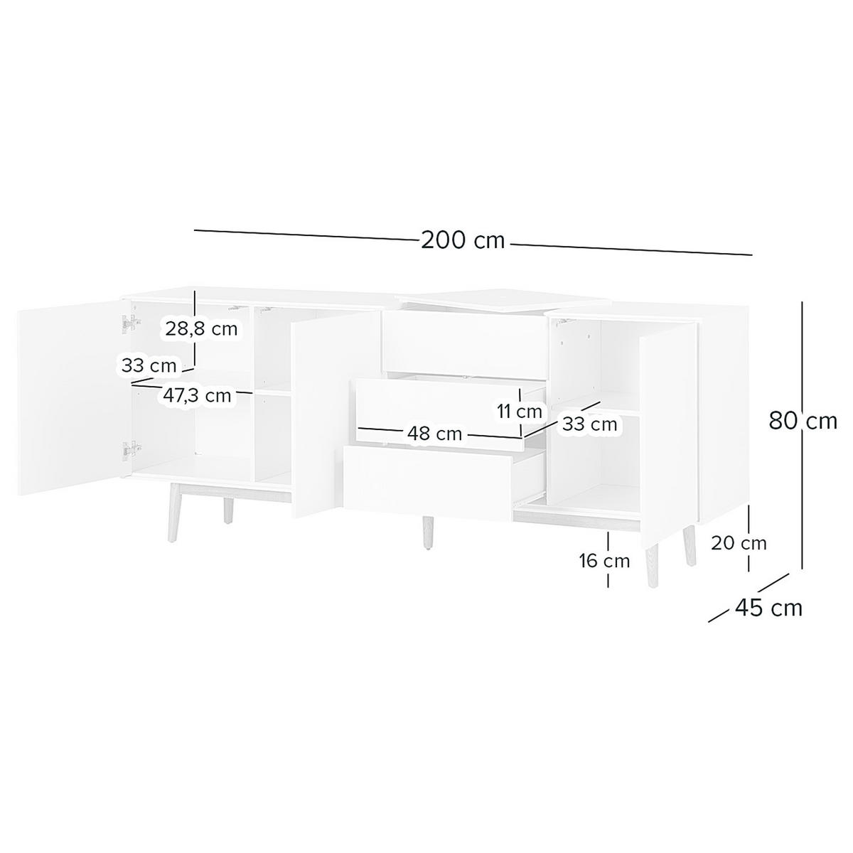 SIDEBOARD - Weiß - Eiche - 200/80/45 cm - Eichefarben/Weiß, Holzwerkstoff (200/80/45cm) - home24