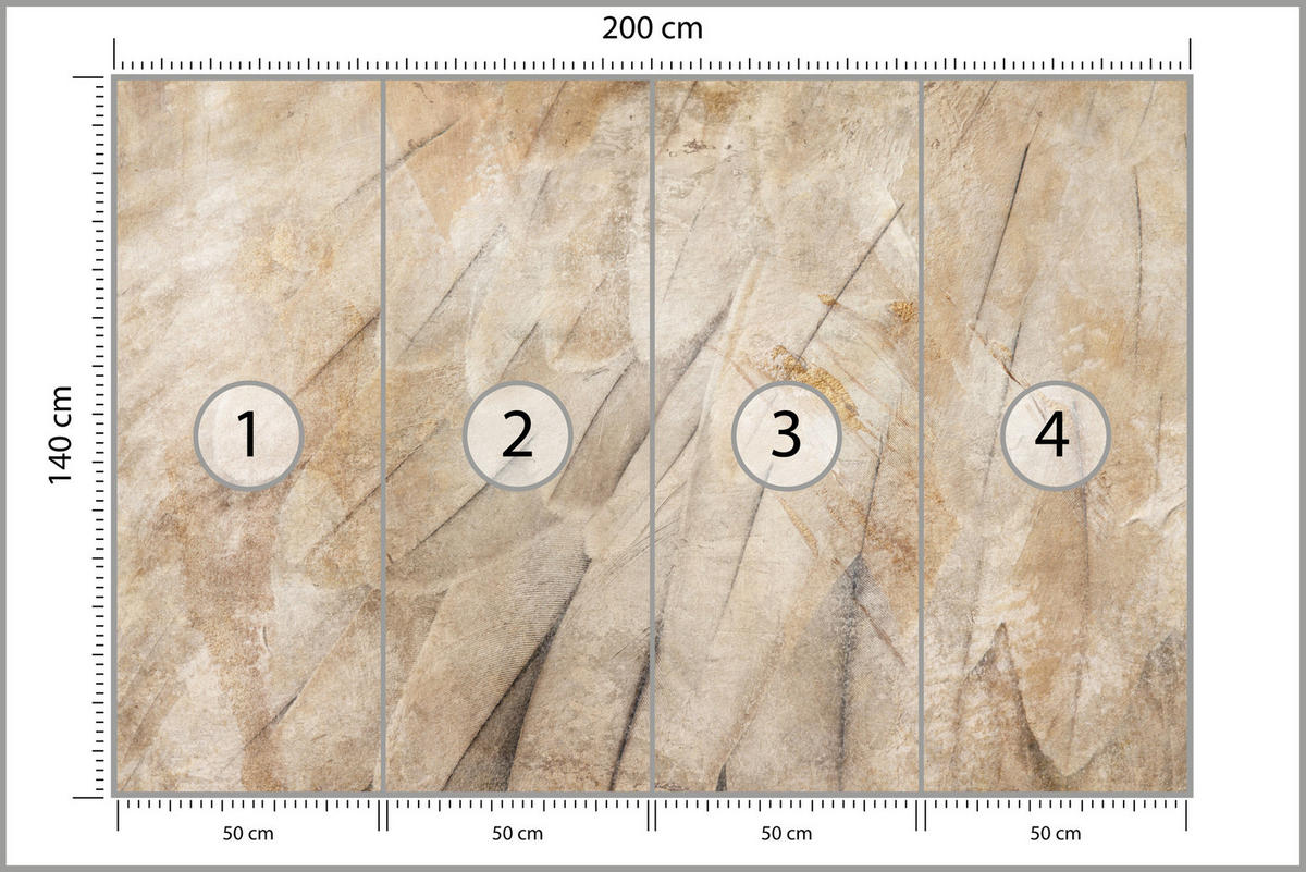 FOTOTAPETE Vogelflügel Beton Retro Stil 200x140 - Beige/Braun, Papier (200/140cm) - Muralo