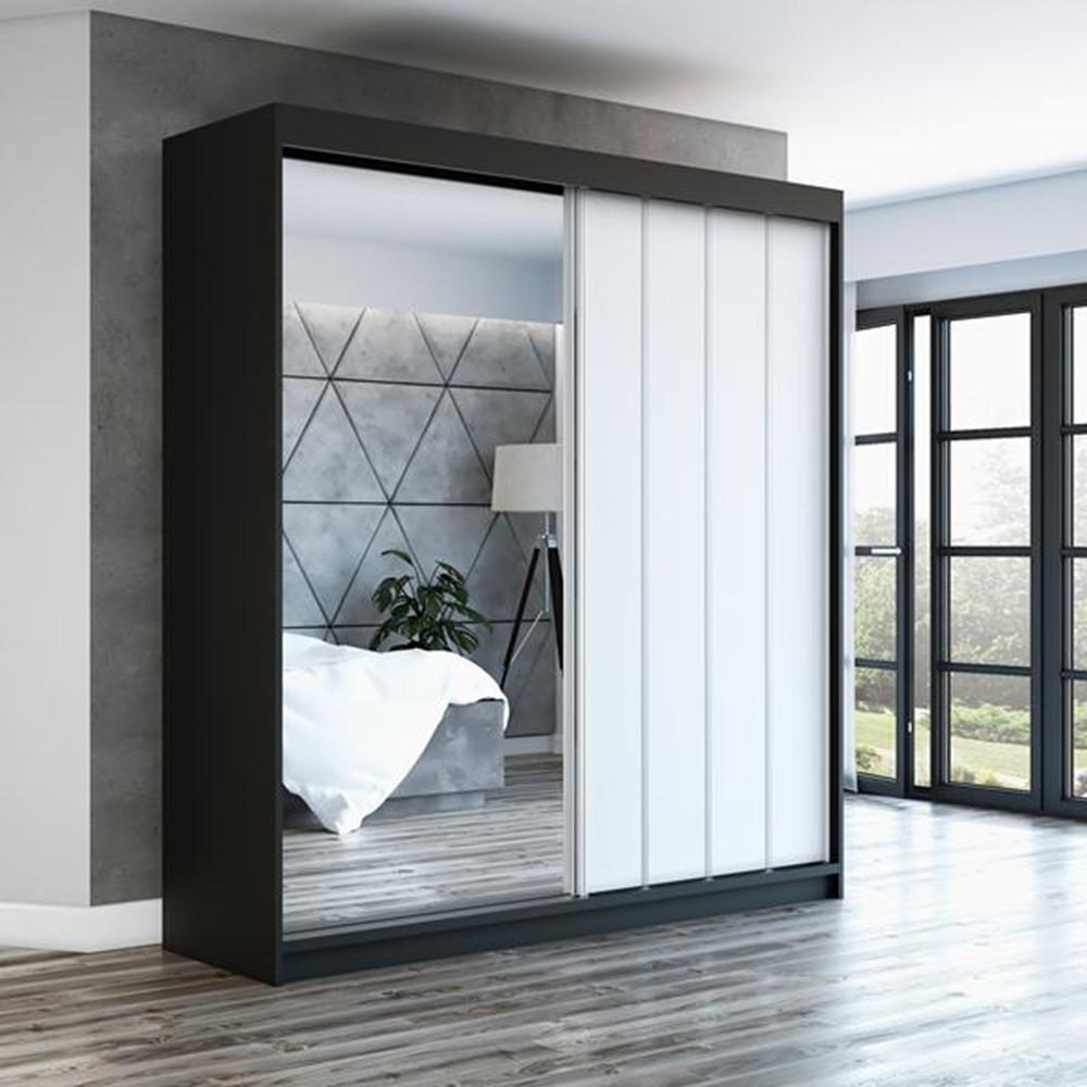 SCHWEBETÜRENSCHRANK 180 CM GLIDE Farbe: Schwarz , weiß - Schwarz/Weiß, Holzwerkstoff (180/215/59.5cm) - A&J MöbelLand