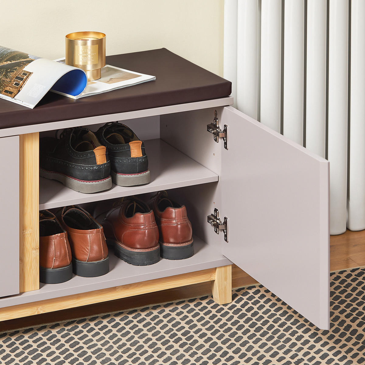 SCHUHBANK Khaki - Braun, Holz/Holzwerkstoff (90/47/34cm) - SoBuy