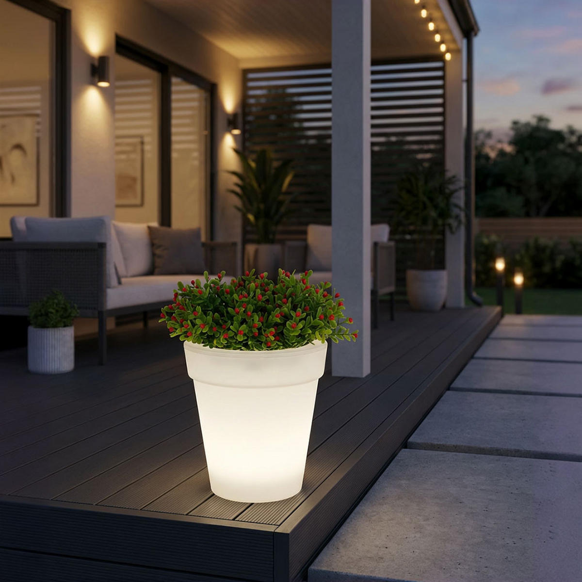 2X LED AUSSENLEUCHTE Blumentopf Weiß satiniert - Weiß, Kunststoff (17/17/19cm)