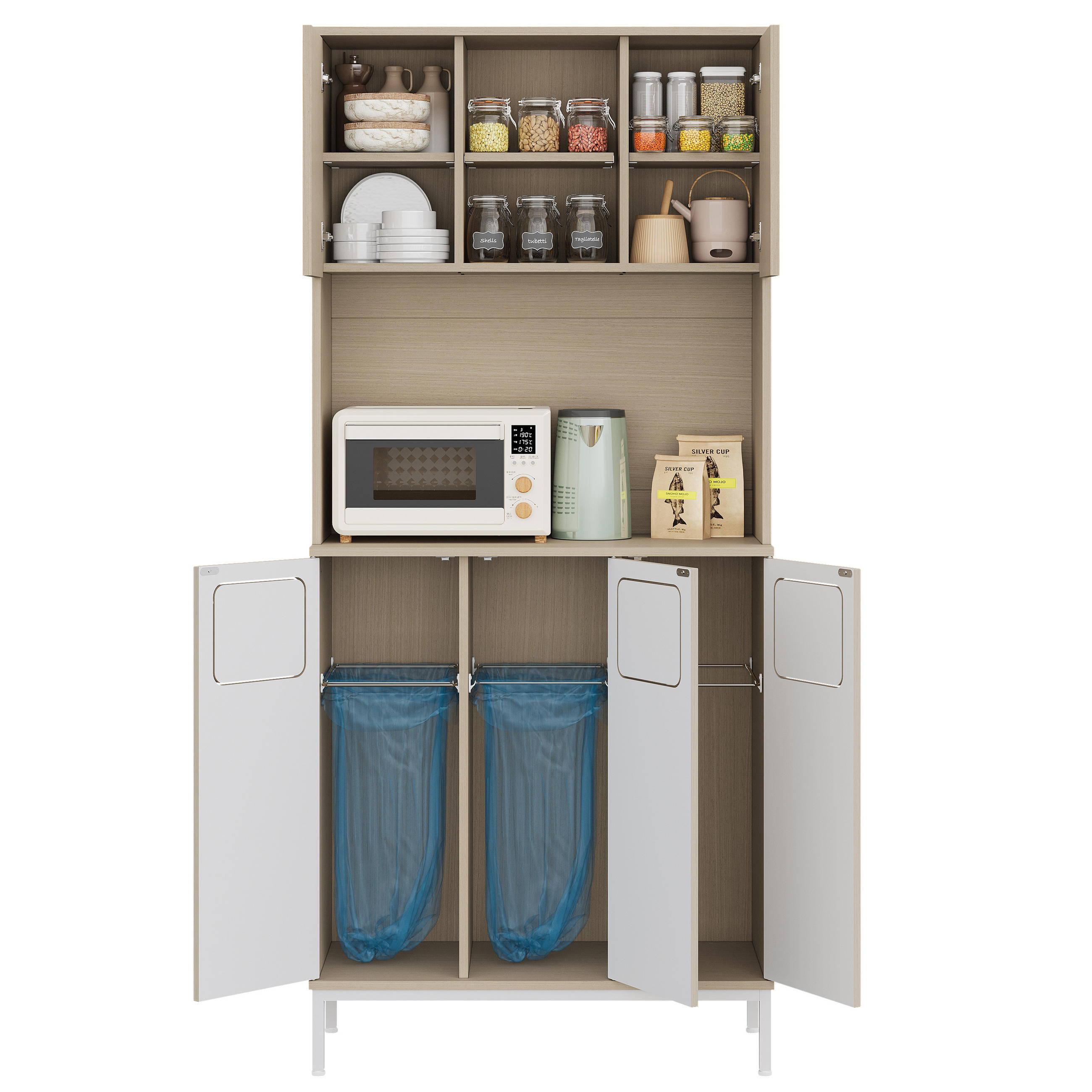 BUFFET 80/35/181 cm Weiß aus MDF mit Mikrowellenfach - Weiß, Holzwerkstoff (80/181/35cm) - OKWISH
