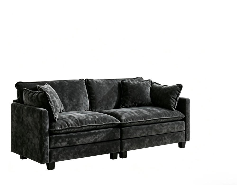 2-SITZER-SOFA aus Chenille 189x75x84 cm mit modularer Bauweise, schwarz - Schwarz, Textil (75/84/189cm) - Luhomfu