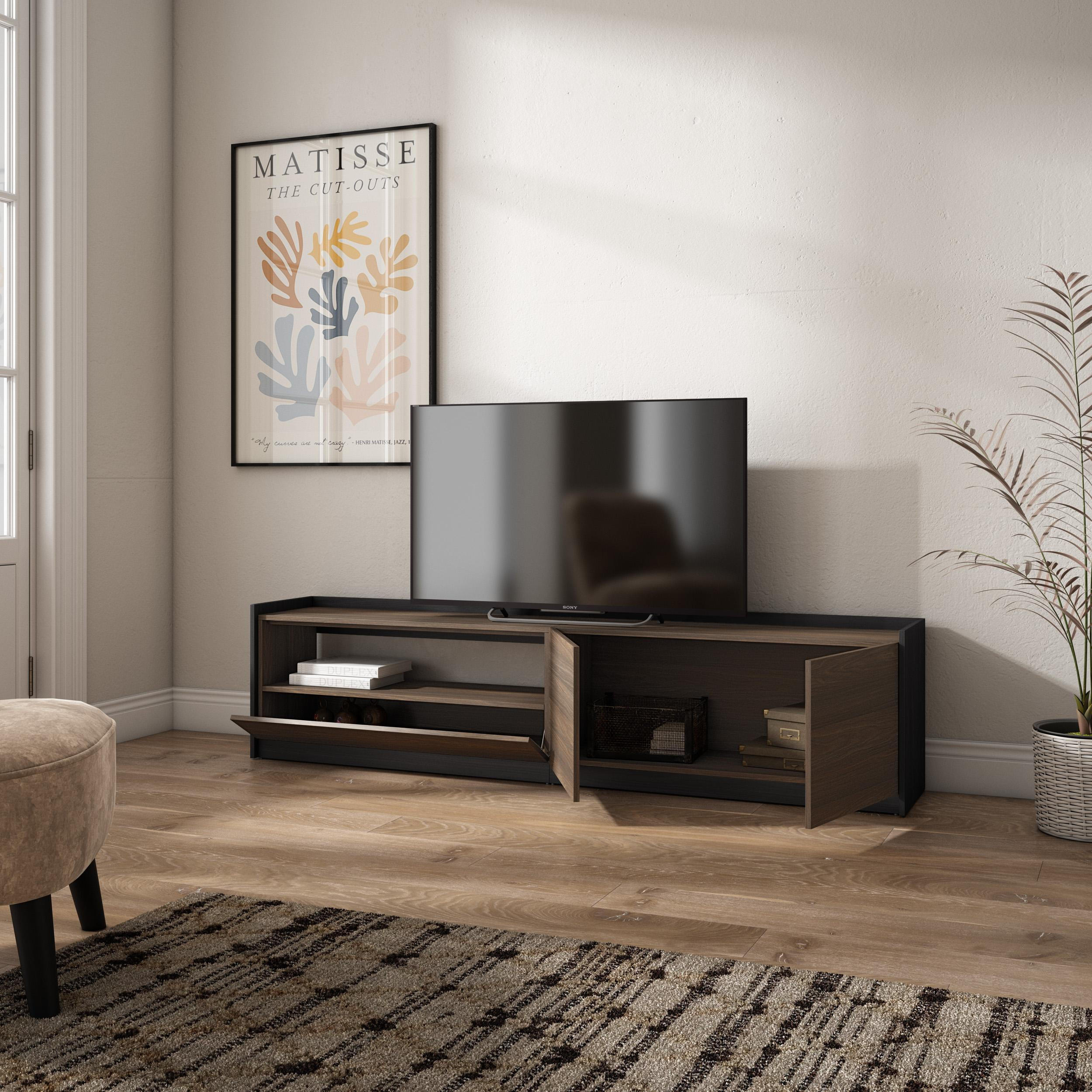 TV-SCHRANK, Lowboard, Dunkler Eiche und Schwarz, 207/37/50cm - Dunkelbraun, Holzwerkstoff (207/50/37cm) - Skraut Home