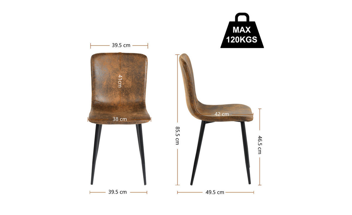 ESSTISCH SET Marmoroptik mit 4 Stühlen, schwarzer Metallrahmen - Braun, Holzwerkstoff (140/75/80cm) - Urban Meuble