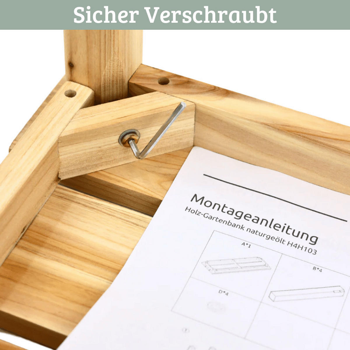 GARTENBANK wetterfest Holz LYDIA 3 Sitzer Natur - Braun, Holz (118/43.5/33cm) - DELUKE