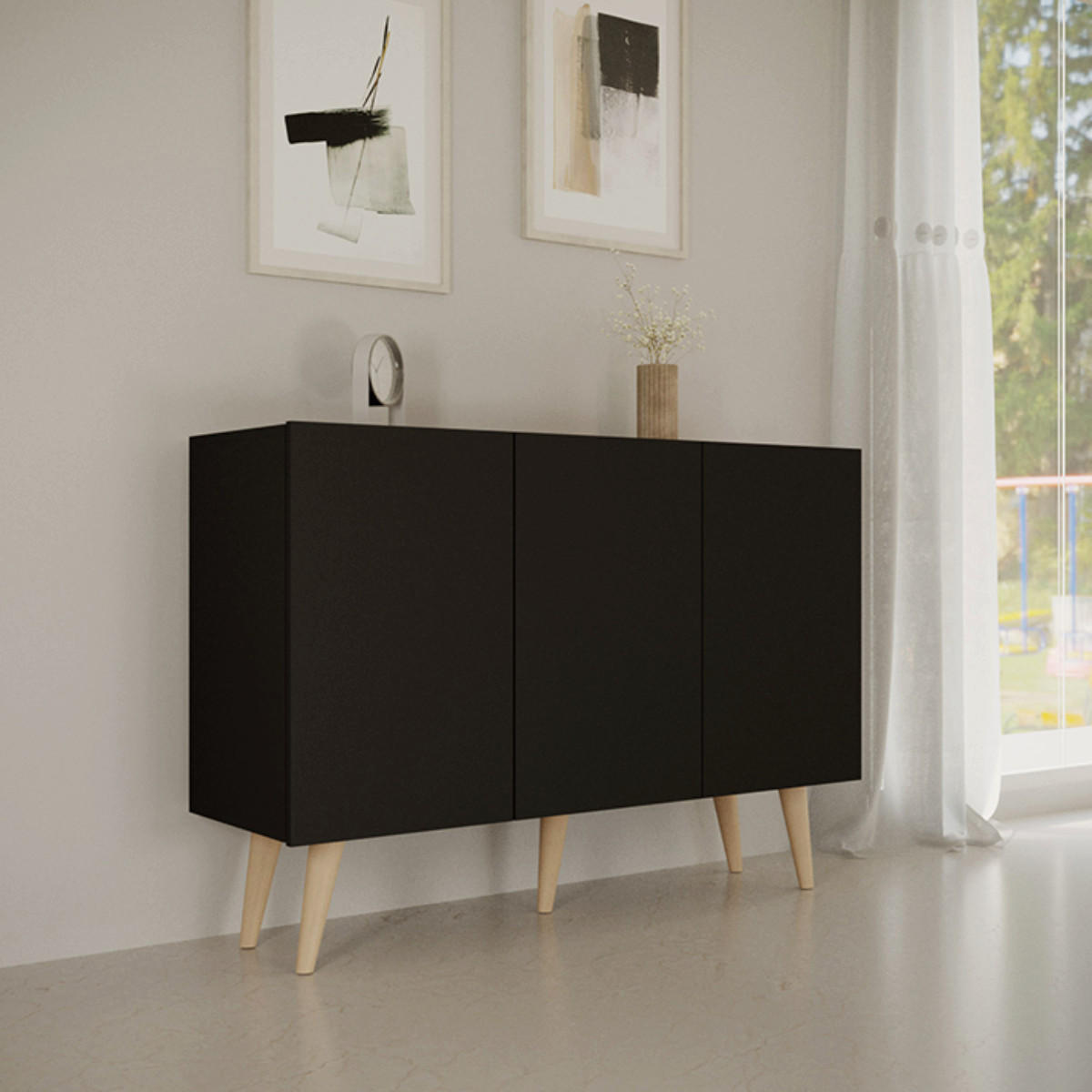 KOMODA Toronto Čierna - čierna, kompozitné drevo (120/95.5/40cm) - Petits-meubles