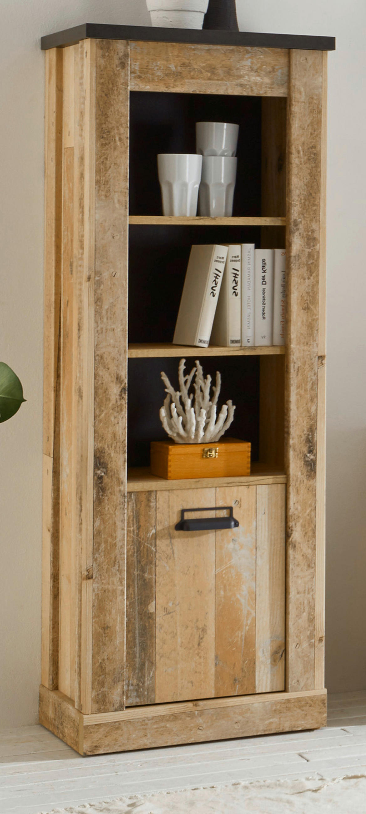 REGALSCHRANK Used Wood hell, anthrazit 51 cm, Regal mit Soft-Close - Anthrazit/Schwarz, Holzwerkstoff/Metall (51/146/38cm) - Furn.Design