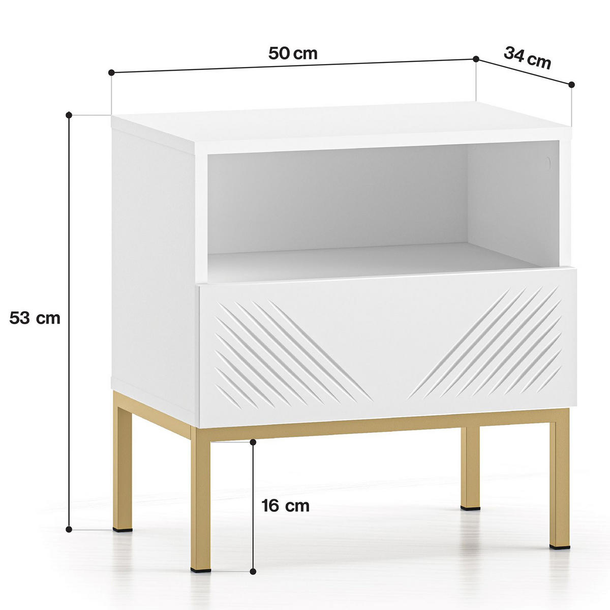 NACHTTISCH NEBRO,Weiß/Goldfarben - Goldfarben/Weiß, Holzwerkstoff (50/53/34cm) - KONSIMO®