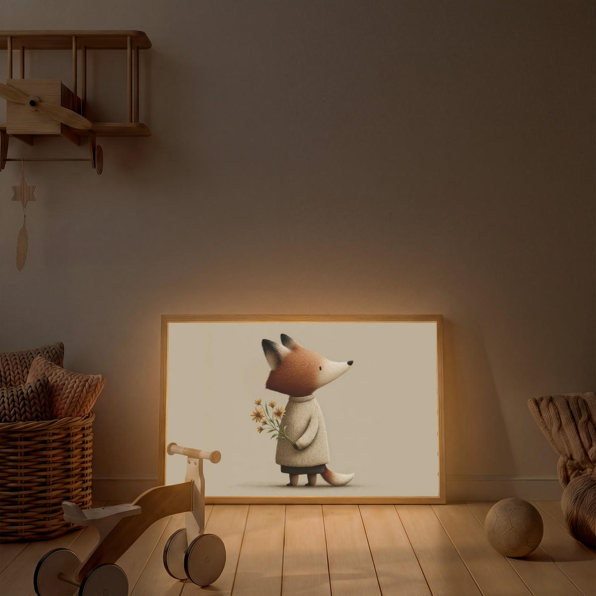 NACHTTISCHLAMPE MIT AKKU Fuchs - Gelbe Blumen - Minimalistisch 100x70 cm - Taupe, Holzwerkstoff (8/100/70cm) - OnlyWow