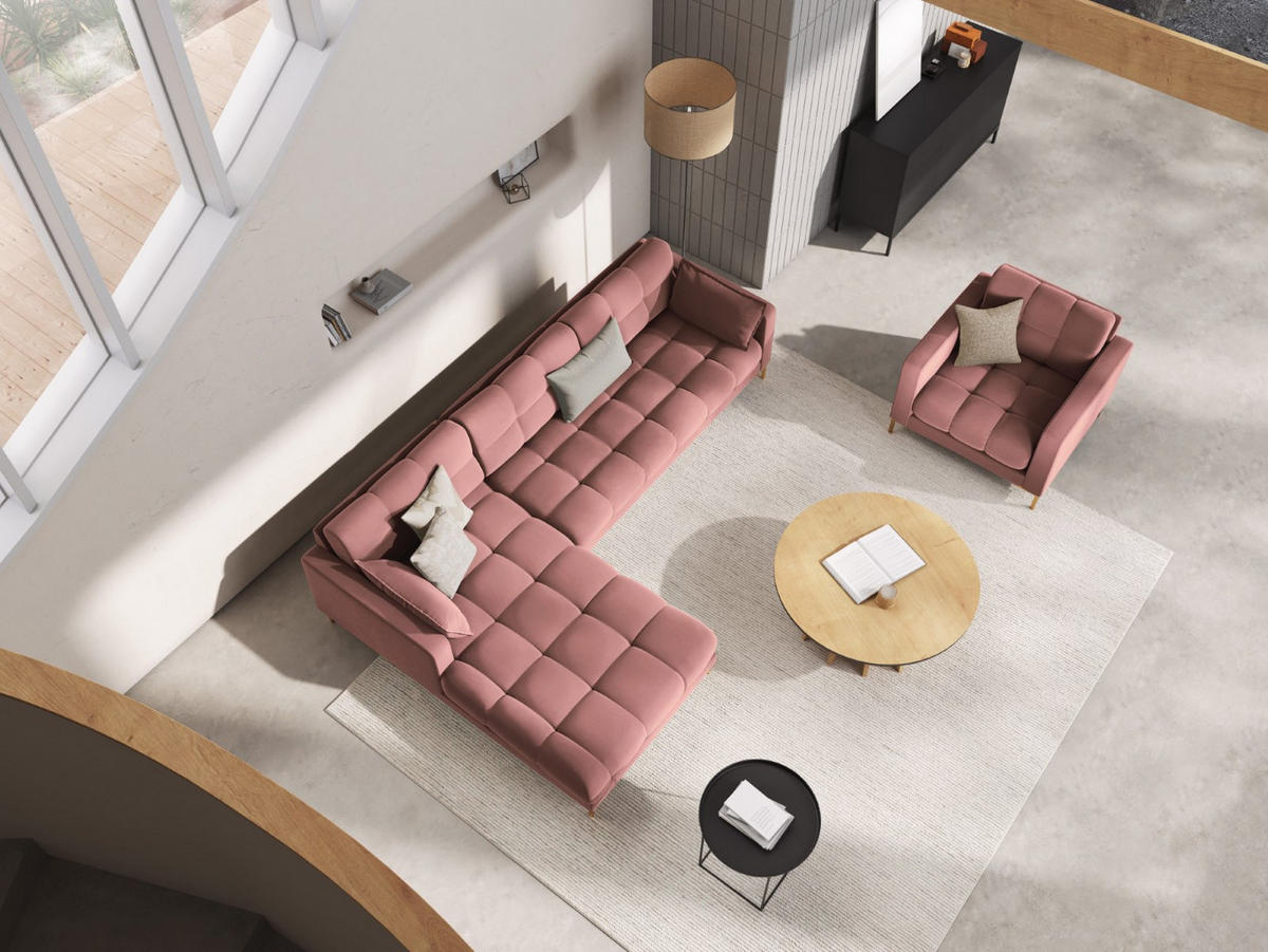 ECKSOFA links Mamaia aus Samt rosa 5 Sitzplätze - Pink, Textil (185/293cm) - Micadoni