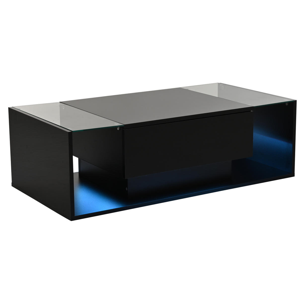 COUCHTISCH 100/50 cm mit Schublade, LED-Beleuchtung und gehärtetem Glas - Schwarz, Holzwerkstoff (100/50/31cm) - BEAOK