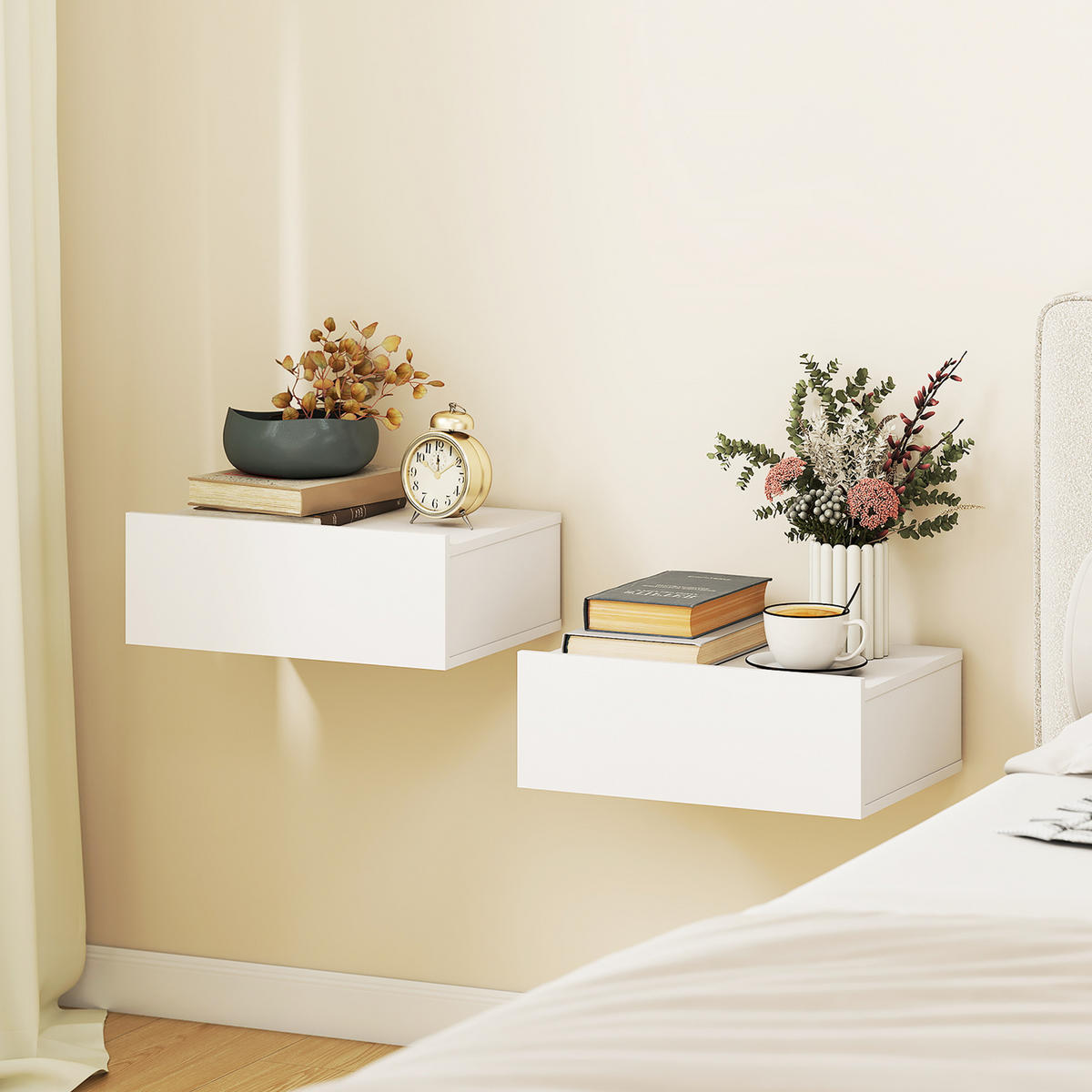 NACHTSCHRANK DE-12955 Wandmontage mit Schublade Weiß - Weiß, Holzwerkstoff (30/15/40cm) - ComfortXL