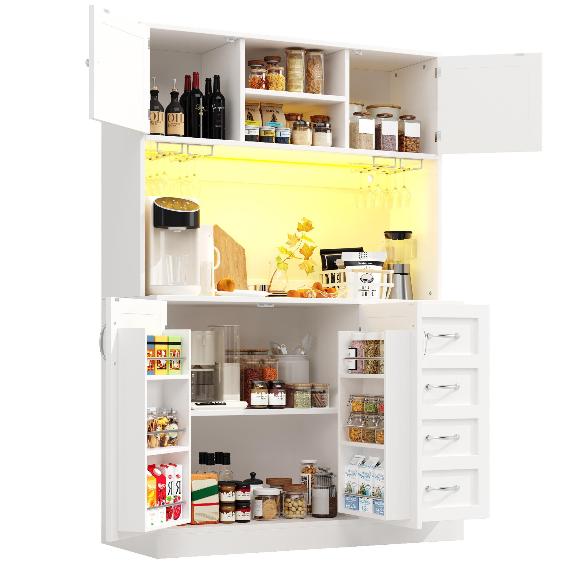OKWISH BOČNÍ skříň 120/40/188 cm bílá z MDF s LED osvětlením a zásuvkami