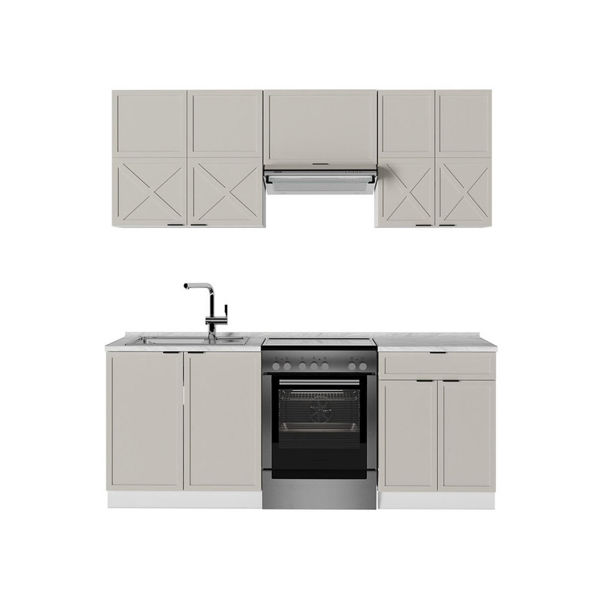 KÜCHENZEILE Fame-Line GrauBeige/Weiß 200 cm, AP Marmor - Weiß/Grau, Holzwerkstoff (200/81.6/60cm) - Vicco
