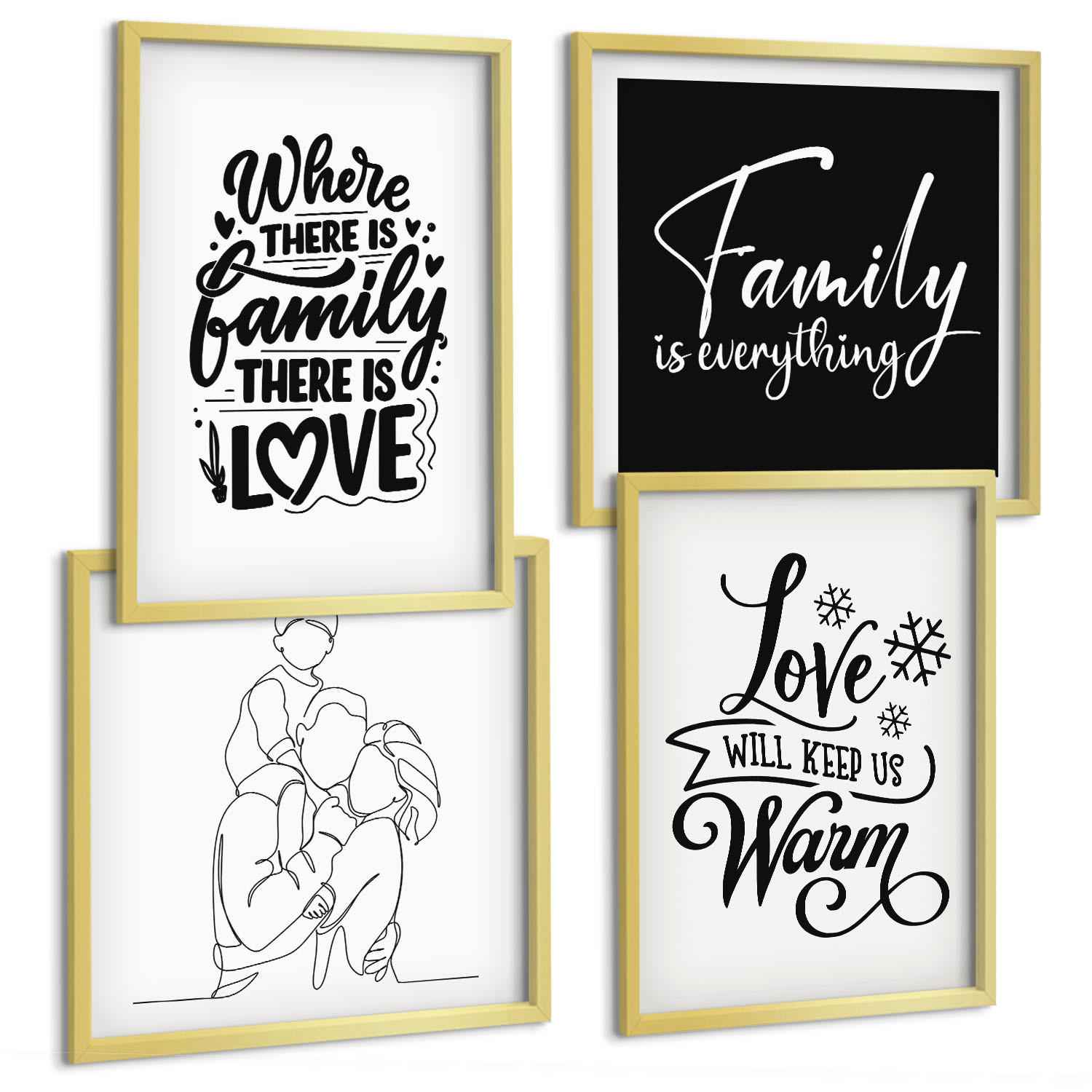 BILDER SET 4er Set - 50x50 cm & 40x60 cm Goldrahmen - Familie, Liebe, Wärme, Zuhause - Goldfarben, Kunststoff (50/50cm) - TULUP
