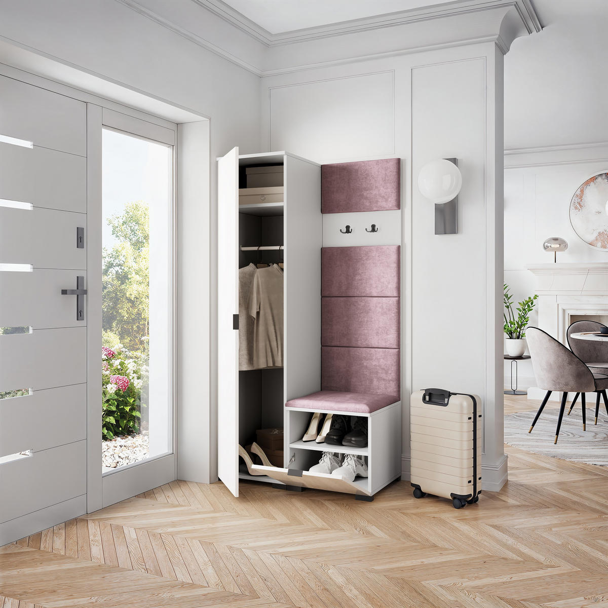 GARDEROBENSCHRANK LORI 95/181/51 cm Modern Garderobe-Set Weiß - Lila/Weiß, Holzwerkstoff (95/181/51cm) - MASSENO