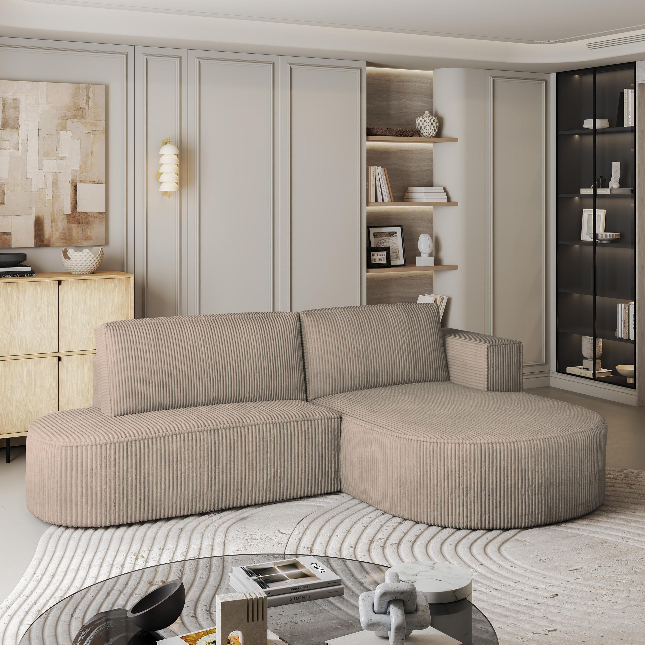 ECKSOFA CORTIO P R-S Beige Kordstoff mit Schlaffunktion - Beige, Holz (265/174cm) - MASSENO